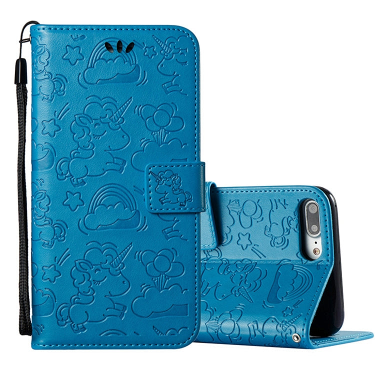 For iPhone 8 Plus & 7 Plus Embossed Horse Cloud Print Horizontal Flip Leather Case with Holder & Card Slots & Wallet & Lanyard