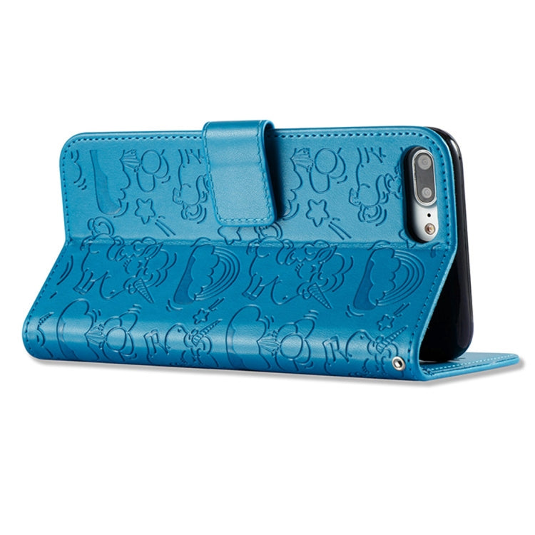 For iPhone 8 Plus & 7 Plus Embossed Horse Cloud Print Horizontal Flip Leather Case with Holder & Card Slots & Wallet & Lanyard