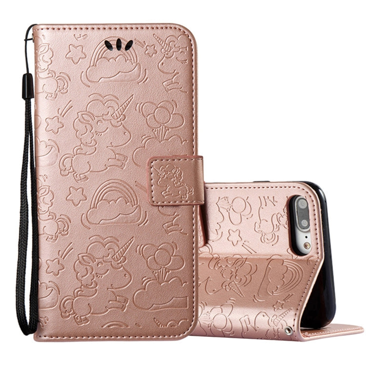 For iPhone 8 Plus & 7 Plus Embossed Horse Cloud Print Horizontal Flip Leather Case with Holder & Card Slots & Wallet & Lanyard