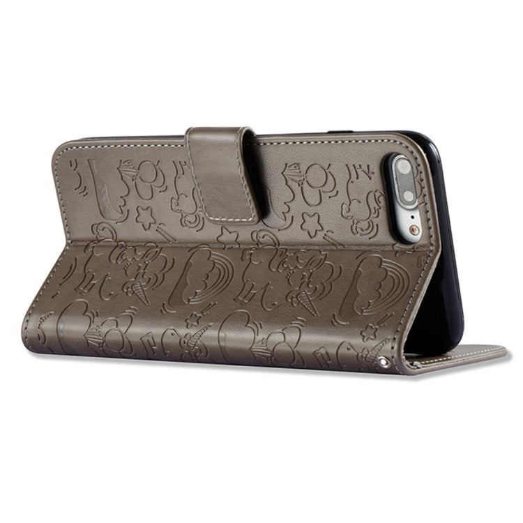 For iPhone 8 Plus & 7 Plus Embossed Horse Cloud Print Horizontal Flip Leather Case with Holder & Card Slots & Wallet & Lanyard
