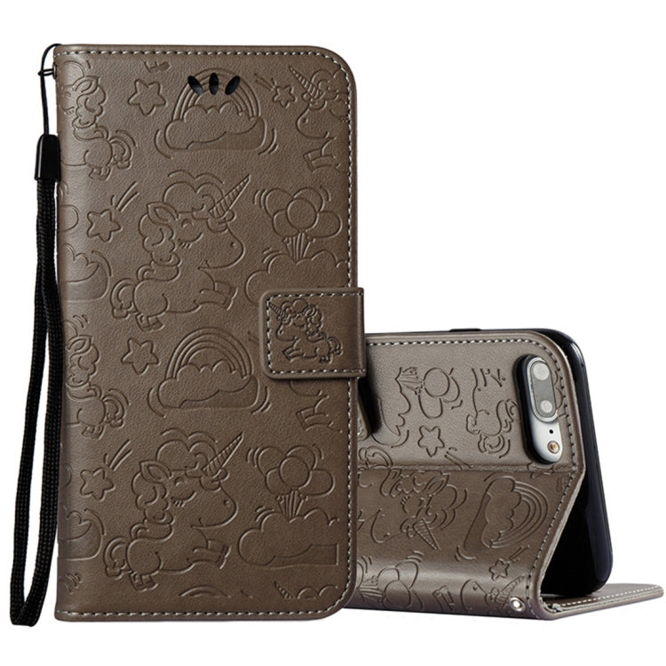 For iPhone 8 Plus & 7 Plus Embossed Horse Cloud Print Horizontal Flip Leather Case with Holder & Card Slots & Wallet & Lanyard