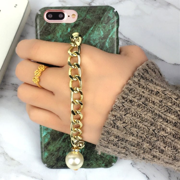 For iPhone 8 Plus & 7 Plus   Retro Marble Pattern Chain Pearl Pendant PC Protective Case