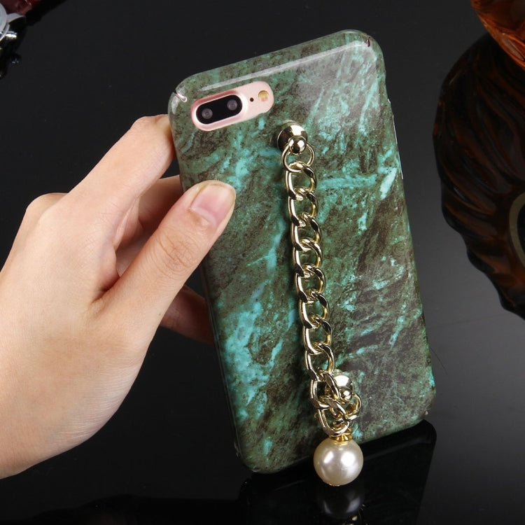 For iPhone 8 Plus & 7 Plus   Retro Marble Pattern Chain Pearl Pendant PC Protective Case