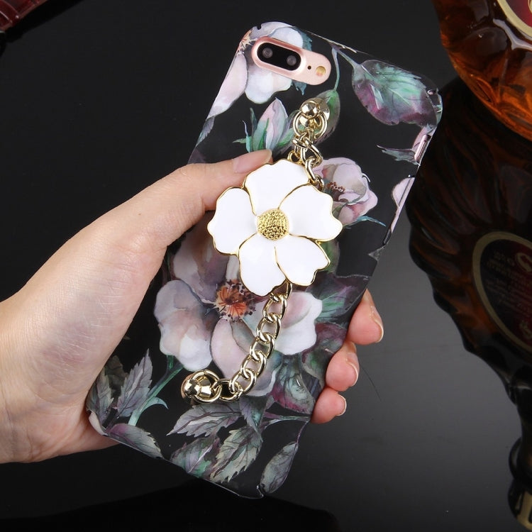For iPhone 8 Plus & 7 Plus   Water Decals Retro Oil Painting Camellia Pattern Chain Pendant PC Protective Case