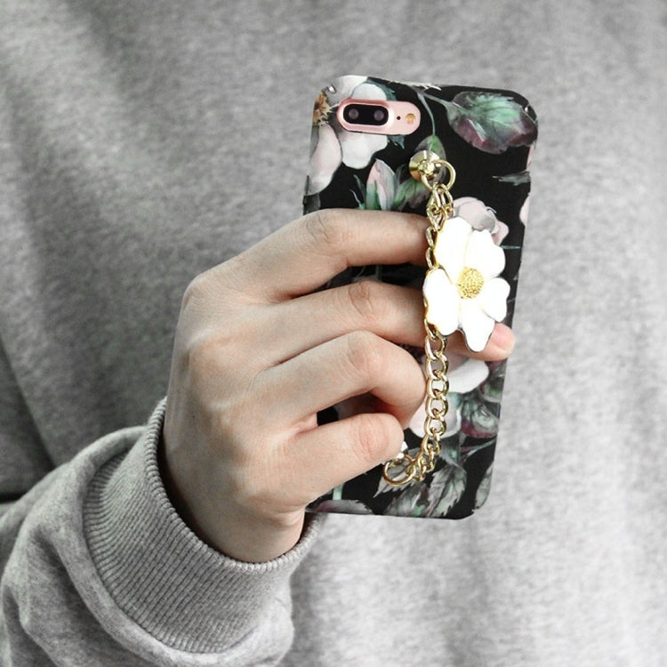 For iPhone 8 Plus & 7 Plus   Water Decals Retro Oil Painting Camellia Pattern Chain Pendant PC Protective Case
