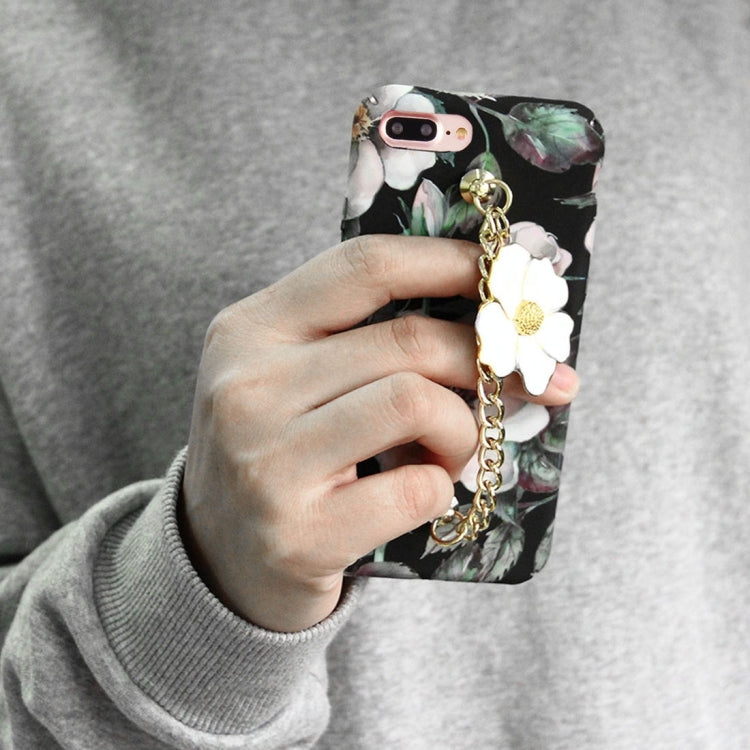For iPhone 8 Plus & 7 Plus   Water Decals Retro Oil Painting Camellia Pattern Chain Pendant PC Protective Case