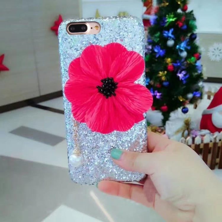 For iPhone 8 Plus & 7 Plus   3D Flowers Glitter Powder Sequins Protective Back Cover Case