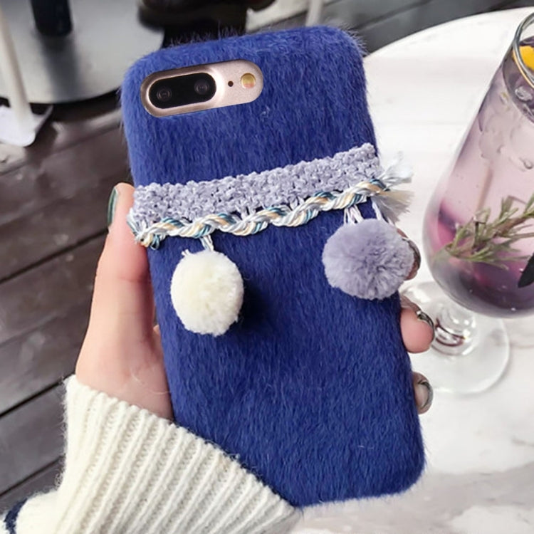 For iPhone 8 Plus & 7 Plus   Fur Ball Plush Cloth Soft Protective Back Cover Case