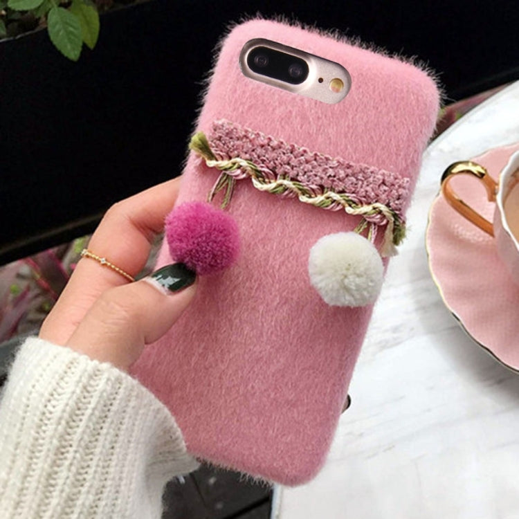 For iPhone 8 Plus & 7 Plus   Fur Ball Plush Cloth Soft Protective Back Cover Case