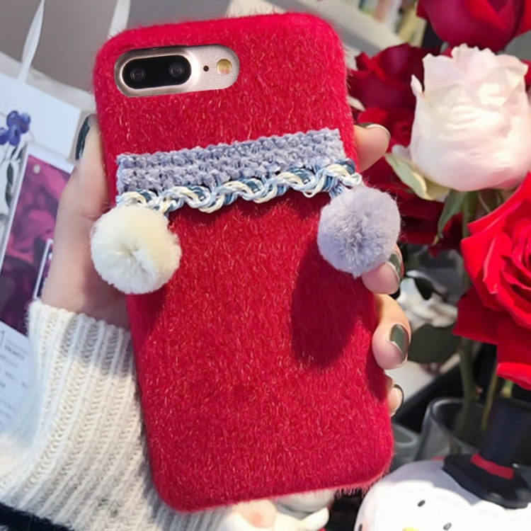 For iPhone 8 Plus & 7 Plus   Fur Ball Plush Cloth Soft Protective Back Cover Case