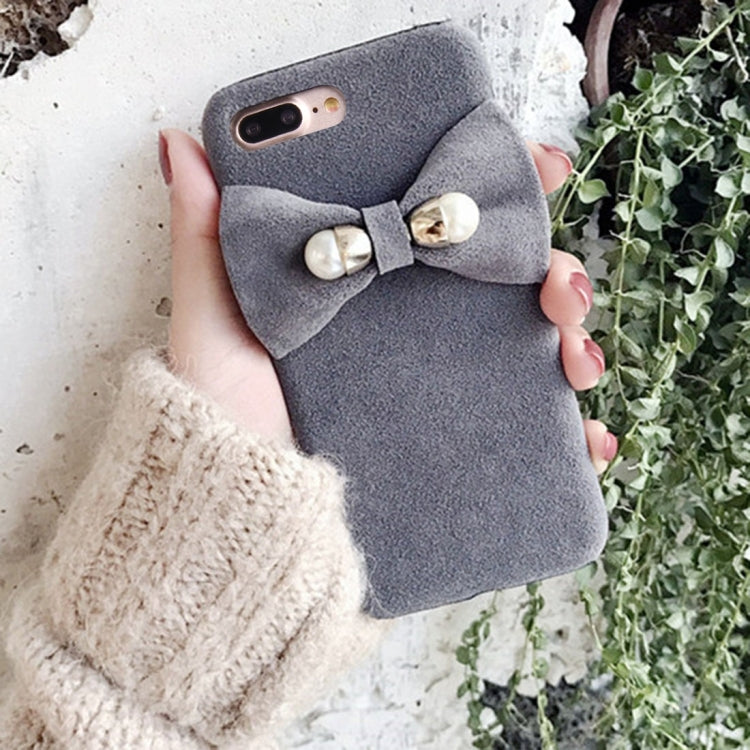 For iPhone 8 Plus & 7 Plus   3D Pearl Bowknot Plush Cloth Protective Back Cover Case