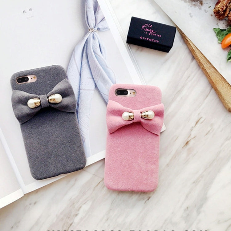 For iPhone 8 Plus & 7 Plus   3D Pearl Bowknot Plush Cloth Protective Back Cover Case