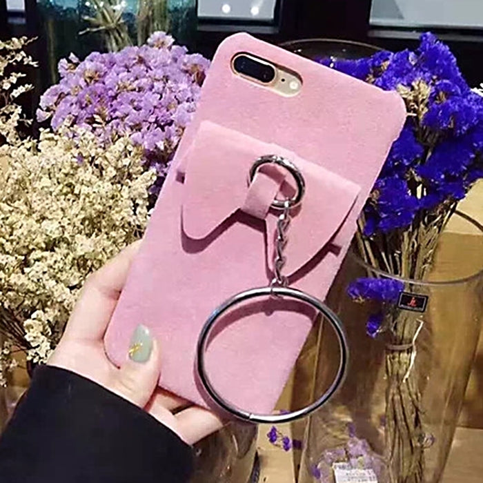 For iPhone 8 Plus & 7 Plus   3D Bowknot Plush Cloth Protective Back Cover Case with Ring Pendant