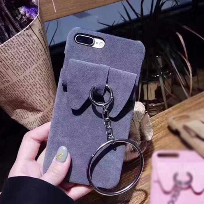 For iPhone 8 Plus & 7 Plus   3D Bowknot Plush Cloth Protective Back Cover Case with Ring Pendant