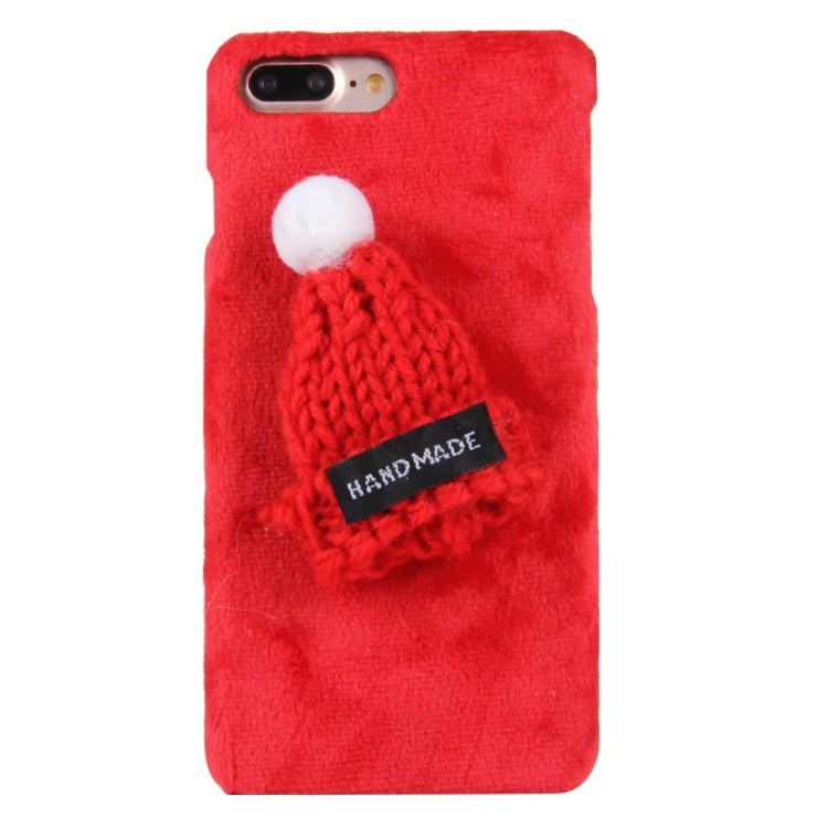 For iPhone 8 Plus & 7 Plus   Christmas Hat Plush Cloth Cover PC Protective Case (Red)