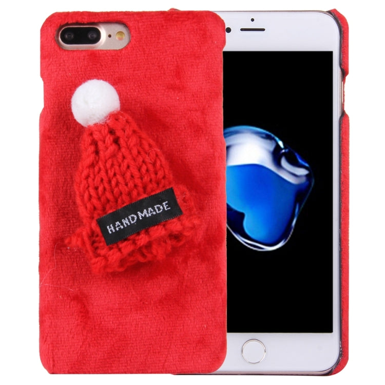 For iPhone 8 Plus & 7 Plus   Christmas Hat Plush Cloth Cover PC Protective Case (Red)