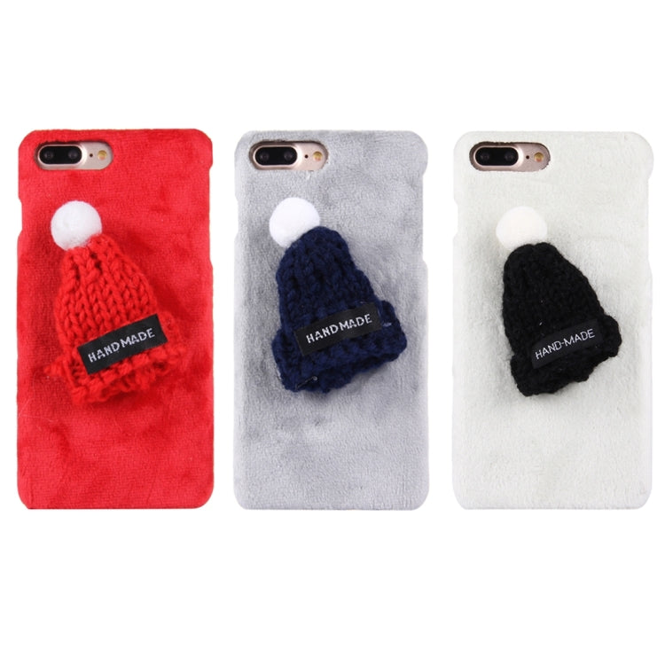 For iPhone 8 Plus & 7 Plus   Christmas Hat Plush Cloth Cover PC Protective Case (Red)