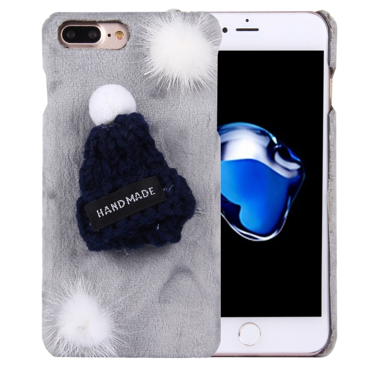 For iPhone 8 Plus & 7 Plus   Furry Ball Christmas Hat Plush Cloth Cover PC Protective Case