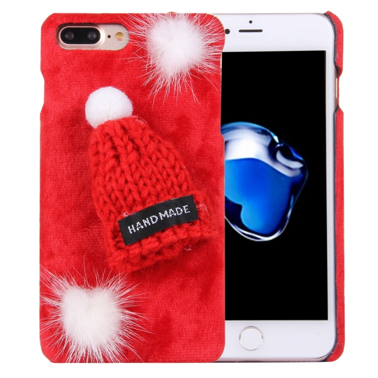 For iPhone 8 Plus & 7 Plus   Furry Ball Christmas Hat Plush Cloth Cover PC Protective Case