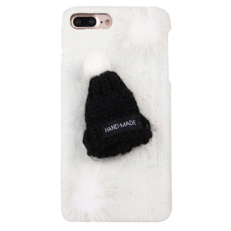 For iPhone 8 Plus & 7 Plus   Furry Ball Christmas Hat Plush Cloth Cover PC Protective Case