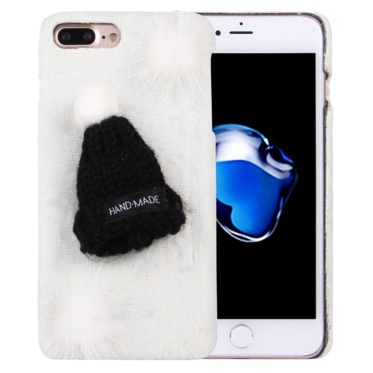 For iPhone 8 Plus & 7 Plus   Furry Ball Christmas Hat Plush Cloth Cover PC Protective Case