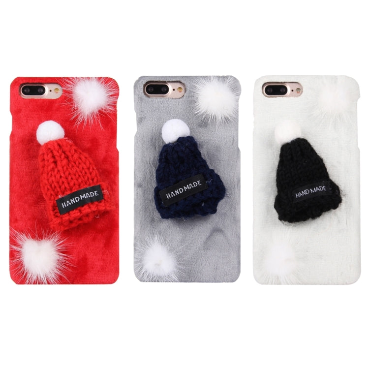 For iPhone 8 Plus & 7 Plus   Furry Ball Christmas Hat Plush Cloth Cover PC Protective Case