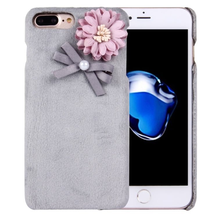 For iPhone 8 Plus & 7 Plus   3D Flower Plush Cloth Cover PC Protective Case (Grey)