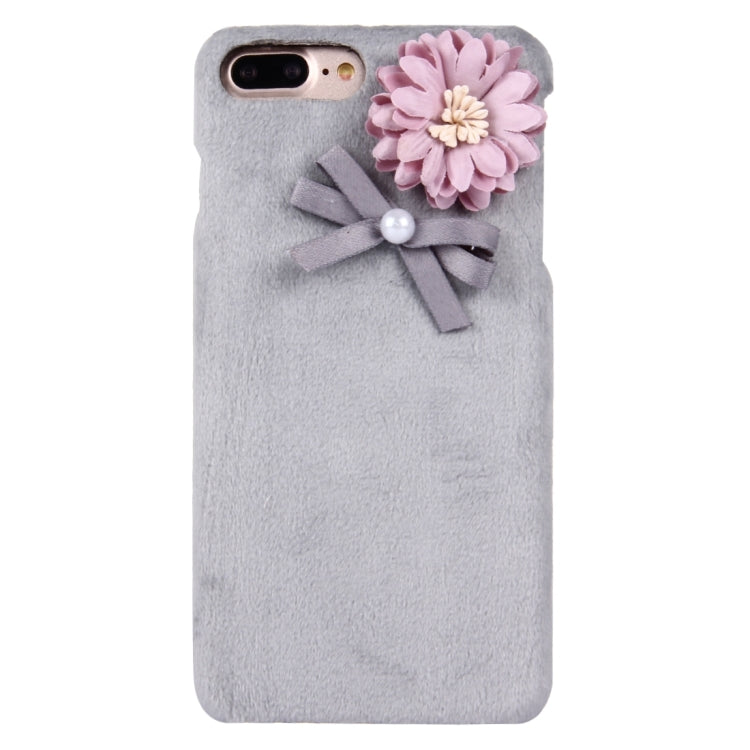 For iPhone 8 Plus & 7 Plus   3D Flower Plush Cloth Cover PC Protective Case (Grey)