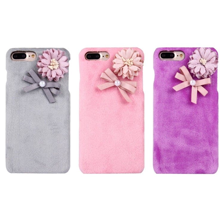 For iPhone 8 Plus & 7 Plus   3D Flower Plush Cloth Cover PC Protective Case (Grey)