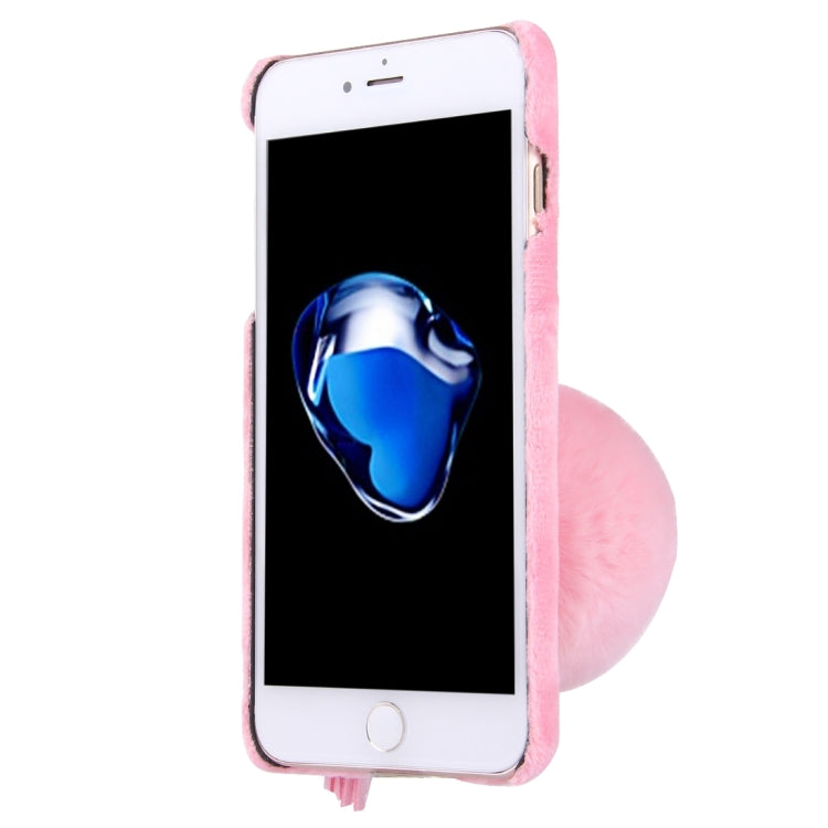 For iPhone 8 Plus & 7 Plus   3D Camellia Flower Furry Ball Plush Cloth Cover PC Protective Case