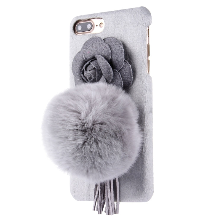 For iPhone 8 Plus & 7 Plus   3D Camellia Flower Furry Ball Plush Cloth Cover PC Protective Case