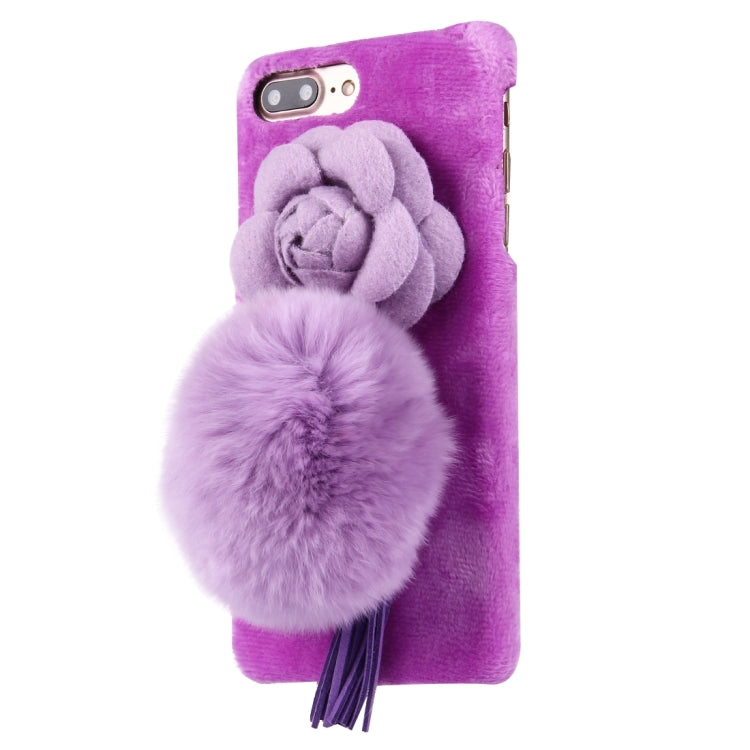 For iPhone 8 Plus & 7 Plus   3D Camellia Flower Furry Ball Plush Cloth Cover PC Protective Case