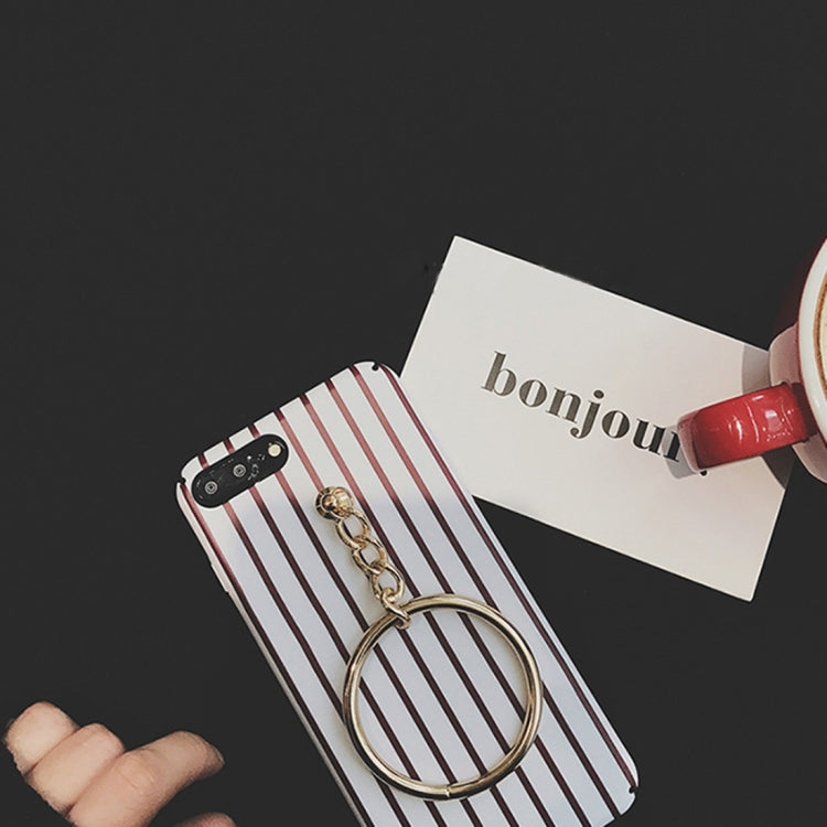 For iPhone 8 Plus & 7 Plus   Retro Stripes  Acrylic Protective Back Cover Case with Big Circle Pendant
