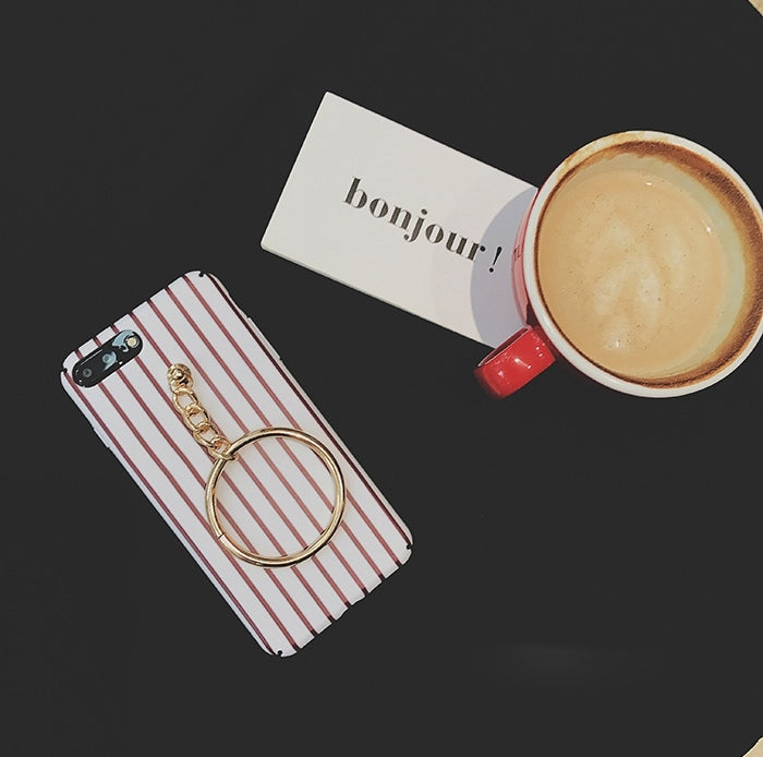 For iPhone 8 Plus & 7 Plus   Retro Stripes  Acrylic Protective Back Cover Case with Big Circle Pendant