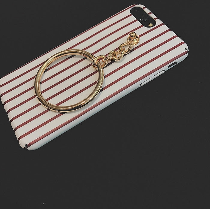 For iPhone 8 Plus & 7 Plus   Retro Stripes  Acrylic Protective Back Cover Case with Big Circle Pendant