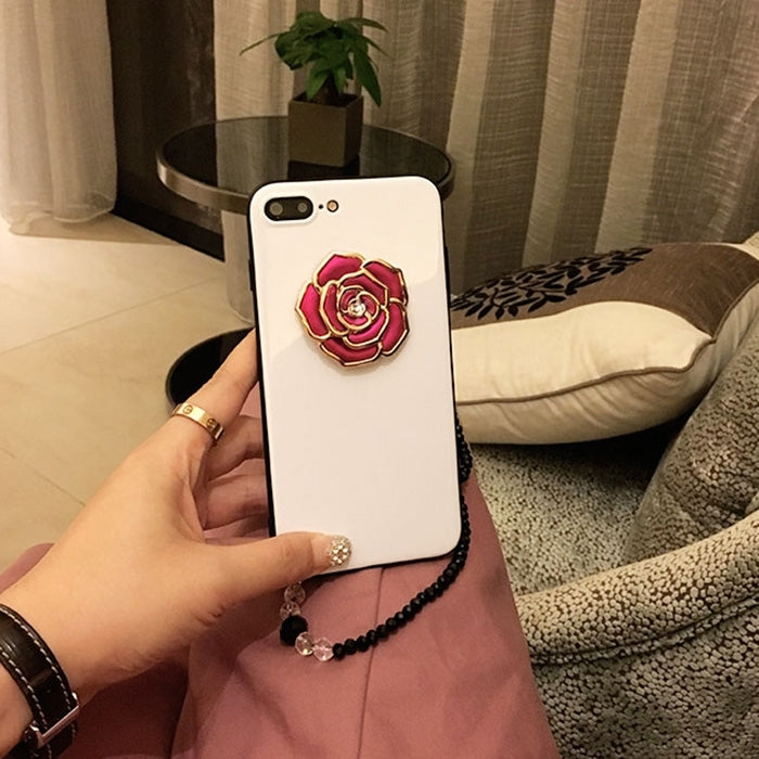 For iPhone 8 Plus & 7 Plus   Rose Pattern Shockproof Protective Back Cover Case (Magenta)