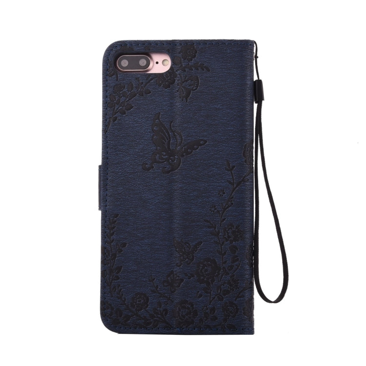 For iPhone 8 Plus & 7 Plus   Diamante Butteryfly Pressed Flowers Pattern Horizontal Flip Leather Case with Holder & Card Slots & Wallet & Lanyard