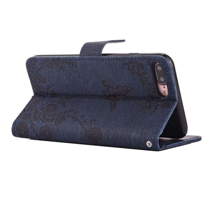For iPhone 8 Plus & 7 Plus   Diamante Butteryfly Pressed Flowers Pattern Horizontal Flip Leather Case with Holder & Card Slots & Wallet & Lanyard