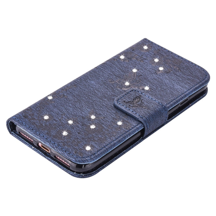 For iPhone 8 Plus & 7 Plus   Diamante Butteryfly Pressed Flowers Pattern Horizontal Flip Leather Case with Holder & Card Slots & Wallet & Lanyard