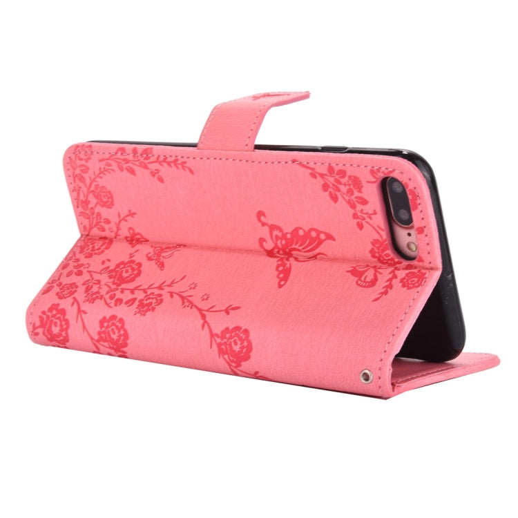 For iPhone 8 Plus & 7 Plus   Diamante Butteryfly Pressed Flowers Pattern Horizontal Flip Leather Case with Holder & Card Slots & Wallet & Lanyard
