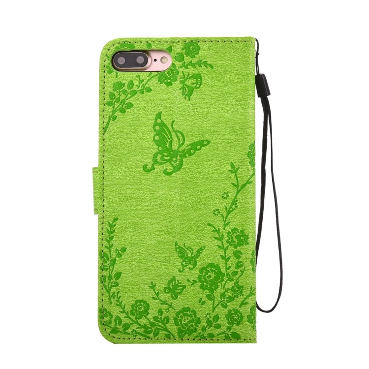 For iPhone 8 Plus & 7 Plus   Diamante Butteryfly Pressed Flowers Pattern Horizontal Flip Leather Case with Holder & Card Slots & Wallet & Lanyard