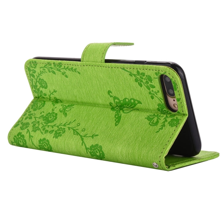 For iPhone 8 Plus & 7 Plus   Diamante Butteryfly Pressed Flowers Pattern Horizontal Flip Leather Case with Holder & Card Slots & Wallet & Lanyard