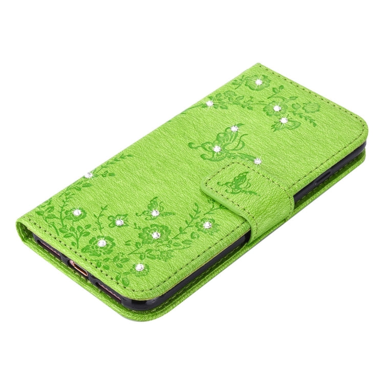 For iPhone 8 Plus & 7 Plus   Diamante Butteryfly Pressed Flowers Pattern Horizontal Flip Leather Case with Holder & Card Slots & Wallet & Lanyard