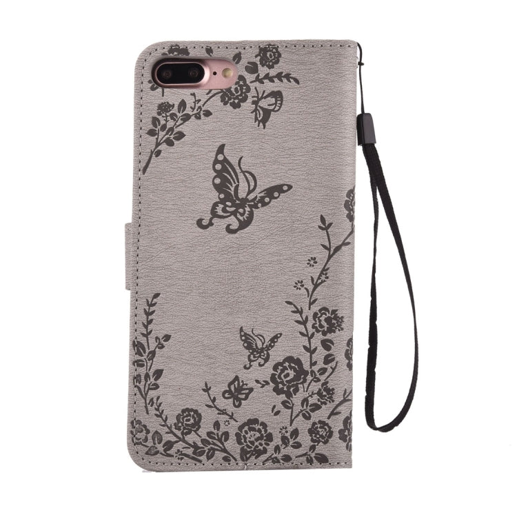 For iPhone 8 Plus & 7 Plus   Diamante Butteryfly Pressed Flowers Pattern Horizontal Flip Leather Case with Holder & Card Slots & Wallet & Lanyard
