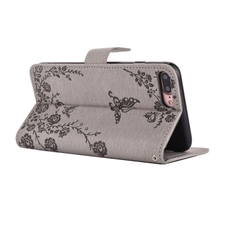 For iPhone 8 Plus & 7 Plus   Diamante Butteryfly Pressed Flowers Pattern Horizontal Flip Leather Case with Holder & Card Slots & Wallet & Lanyard