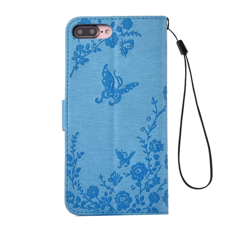 For iPhone 8 Plus & 7 Plus   Diamante Butteryfly Pressed Flowers Pattern Horizontal Flip Leather Case with Holder & Card Slots & Wallet & Lanyard