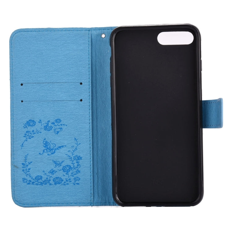 For iPhone 8 Plus & 7 Plus   Diamante Butteryfly Pressed Flowers Pattern Horizontal Flip Leather Case with Holder & Card Slots & Wallet & Lanyard