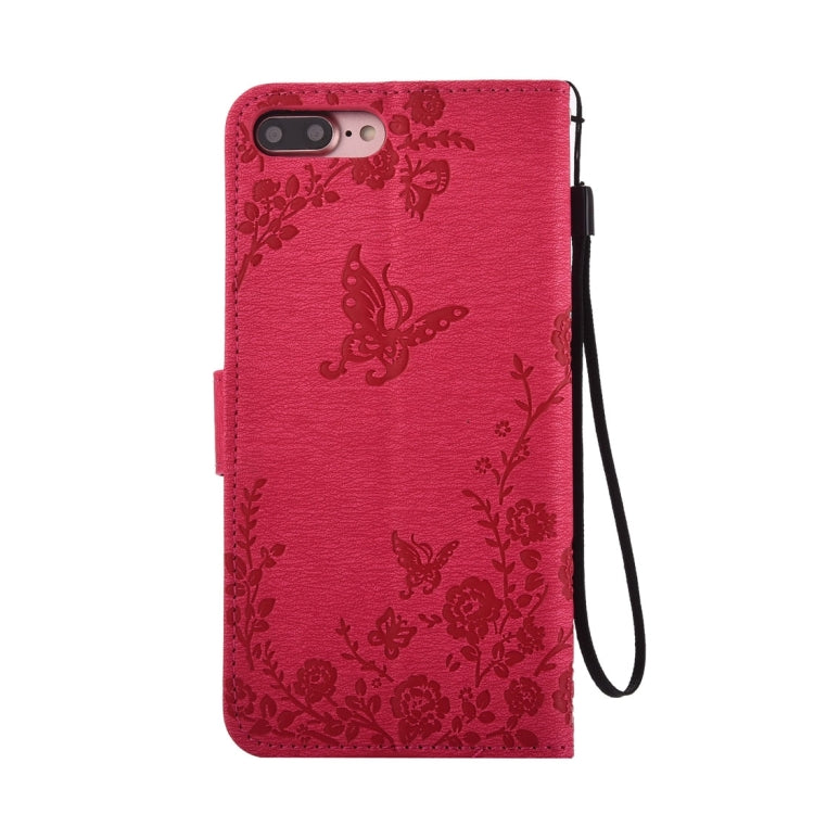 For iPhone 8 Plus & 7 Plus   Diamante Butteryfly Pressed Flowers Pattern Horizontal Flip Leather Case with Holder & Card Slots & Wallet & Lanyard