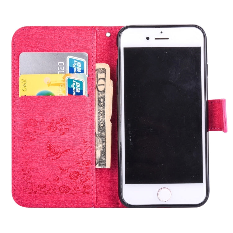 For iPhone 8 Plus & 7 Plus   Diamante Butteryfly Pressed Flowers Pattern Horizontal Flip Leather Case with Holder & Card Slots & Wallet & Lanyard