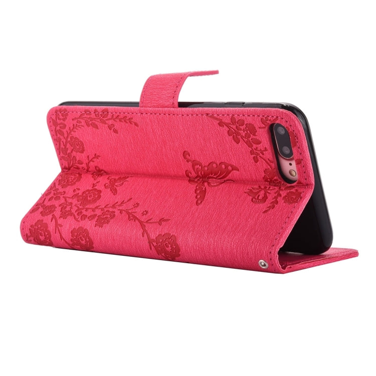 For iPhone 8 Plus & 7 Plus   Diamante Butteryfly Pressed Flowers Pattern Horizontal Flip Leather Case with Holder & Card Slots & Wallet & Lanyard